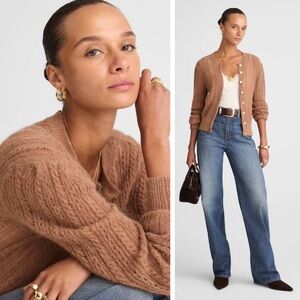 NWT Madewell Alpaca Blend Pointelle-Stitch Cardigan in Brown, Style NW803, Small